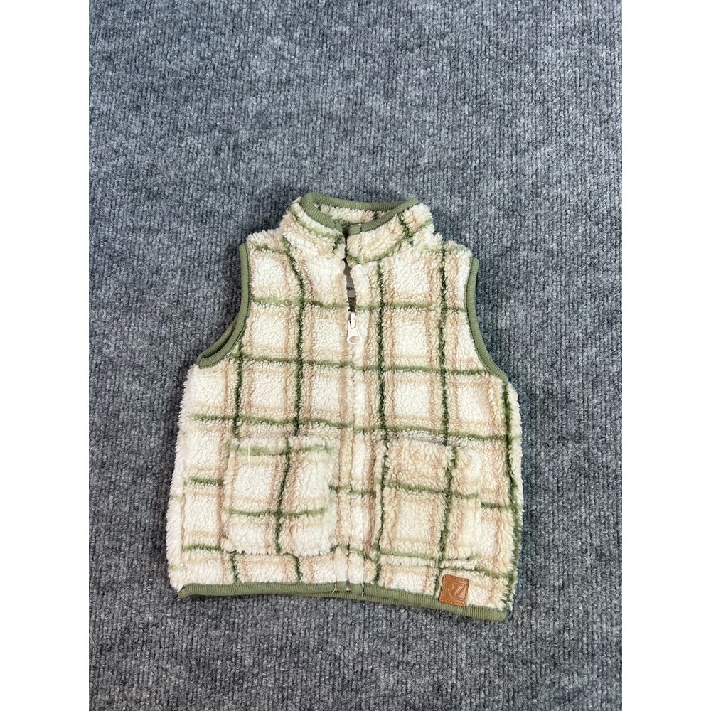 RZ by Rachel Zoe baby sherpa vest 0-3M, green plaid fleece, cozy cottagecore